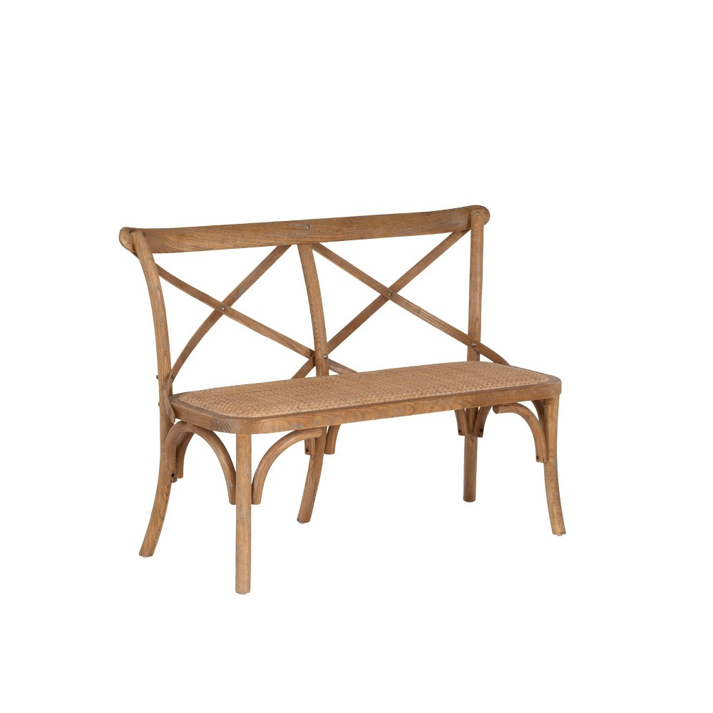 Linon 48" Helia Rattan Seat Bench Rustic Antique Brown
