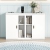 Queen Size Murphy Bed with Shelves, Cabinets and USB Ports, White/Gray, 4A -ModernLuxe - 3 of 4