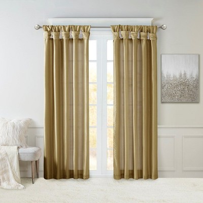 PAGED Faux Silk Blackout Curtains for Bedroom,Window Curtain Panel with Twisted Tab Top,Lined,Curtains for Living Room,Machine Washable