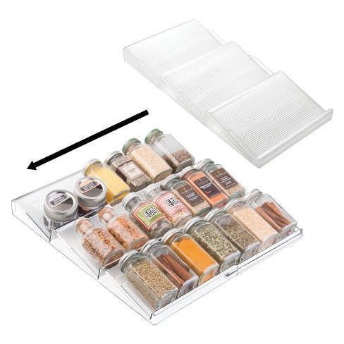 mDesign Expandable Plastic Spice Rack Drawer Organizer 3 Tiers 2 Pack Clear