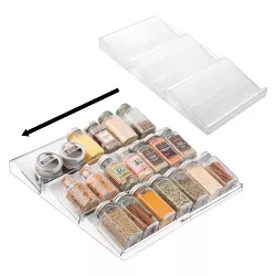 mDesign Expandable Plastic Spice Rack Drawer Organizer, 3 Tiers, 2 Pack - Clear