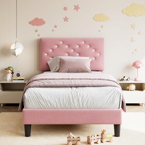 Upholstered Platform Bed, Bed Frame with Button Tufted Headboard and Under-Bed Storage Space - 1 of 4