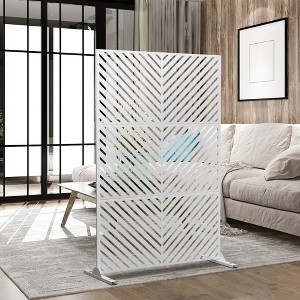 Dovelina Metal Outdoor Privacy Screen Freestanding Garden Privacy Screen - 72"x47", White, Parallel Lines - 1 of 4
