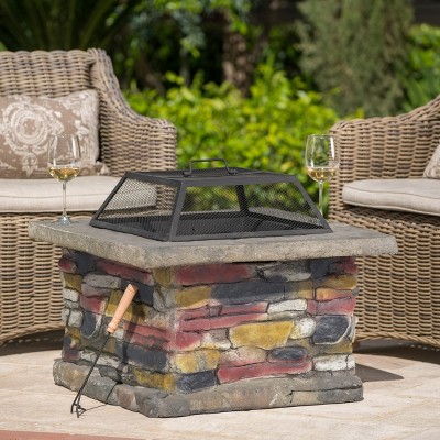 VYNXARIA 28" Concrete Wood Burning Outdoor Fire Pit Table with Lid - Natural Gray