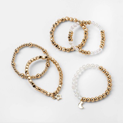 Girls' 5pk Beaded Bracelet Set - art class™ Gold
