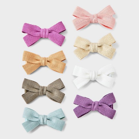 Baby Girls Hair 8pk Multi Bow Cotton Faux Linen Cotton Twill Tape Cloud Island Target