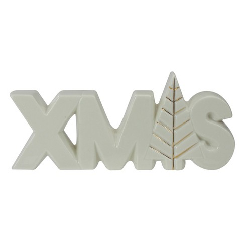 Northlight Lettered "XMAS" Tree Ceramic Christmas Sign - 8" - White and Gold - image 1 of 4