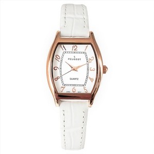 Peugeot Women 26 x 32mm Cushion Shape Watch with White Leather Band - 1 of 4