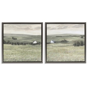 Stupell Industries Traditional Distant Farmhouse Field 2pc Floating Frame Art Set, Gray, 18" x 18" - 1 of 4