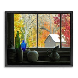 Fall Foliage in Window Floater Frame Canvas Wall Art, 20in x 16in ...