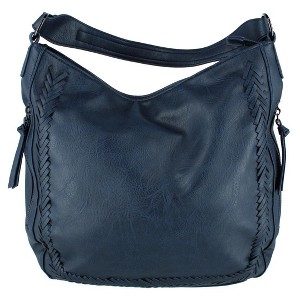Alyssa Women's Synthetic Leather Adjustable Slouch Shoulder Handbag, Navy - 1 of 4