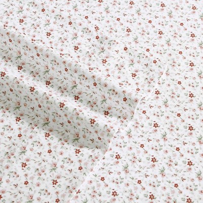 Queen Blue Cotton Percale Floral Print Sheet Set