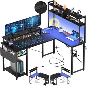 Aheaplus L Shaped Desk with Charging Staion and LED Light, Corner Desk with Hutch and Monitor Stand - 1 of 4