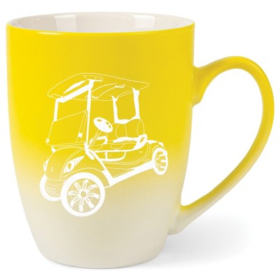 Elanze Designs 12 Ounce Vibrant Two Toned Ombre Ceramic Tea Coffee Cup Mug Yellow White Rolling Golf Cart
