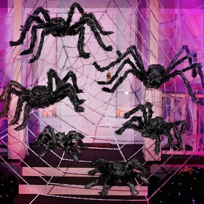 Joyfy 6Pcs Halloween Hairy Giant Spider Set Decoration,Realistic Red Eyes and Bendable Legs,Indoor/Outdoor Lawn Porch & Yard,Halloween Party Supplies