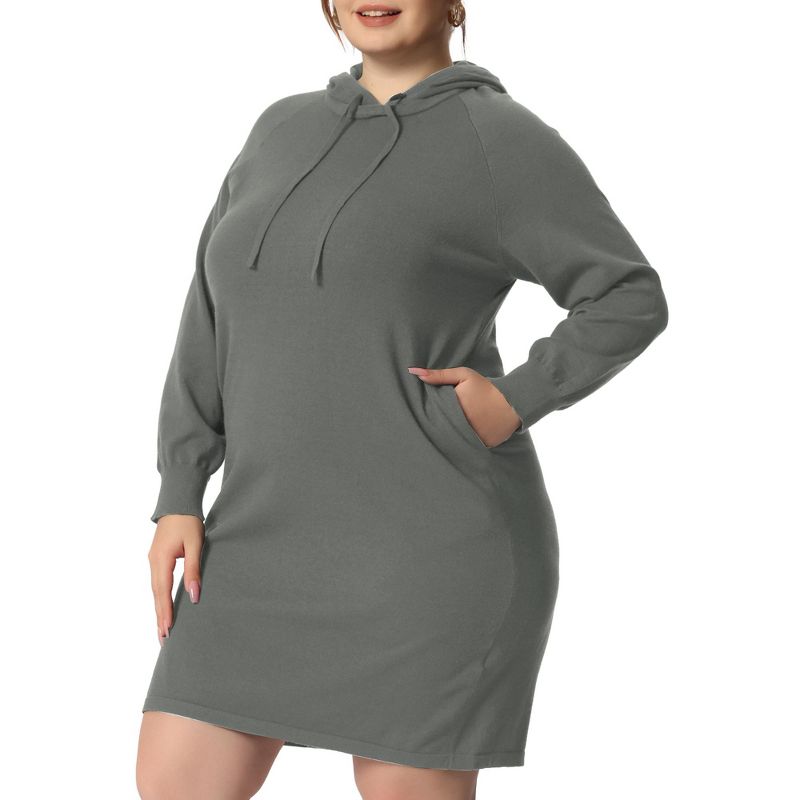 Agnes Orinda Women's Plus Size Fall Rib Knit Pullover Sweater Fashion  Long Sleeve Hooded Bodycon Dress, 1 of 6