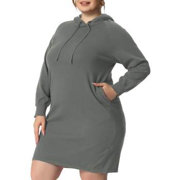 Agnes Orinda Women's Plus Size Fall Rib Knit Pullover Sweater Fashion  Long Sleeve Hooded Bodycon Dress