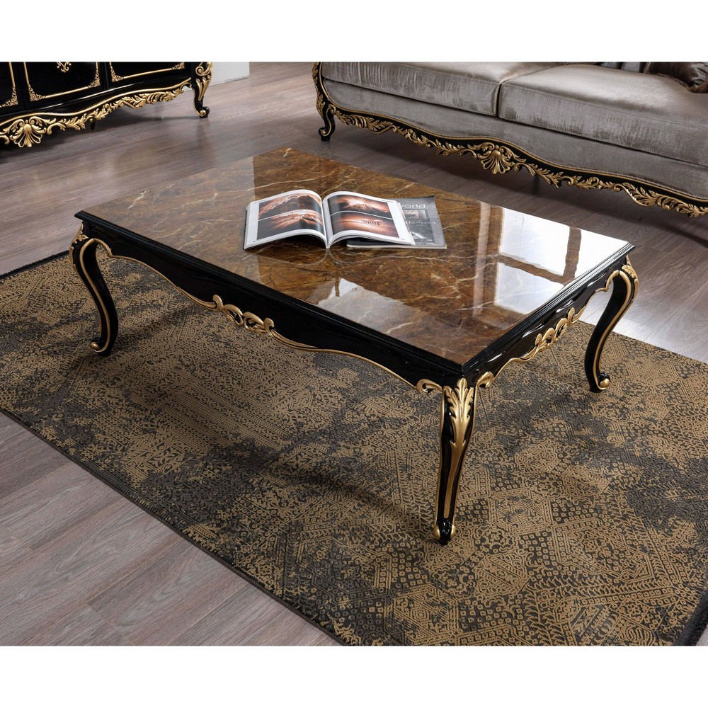 Photos - Dining Table 48" Betria Coffee Table Engineered Stone Top, Gold and Black Finish - Acme