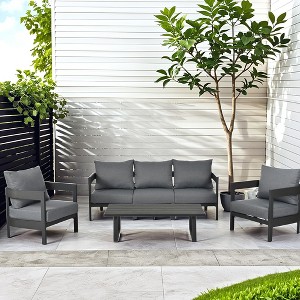 GDFStudio Burke Outdoor 5-Seater Iron Conversation Sets with Thick Cushions - 1 of 4