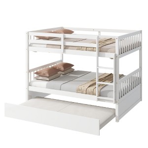VASIP full Over full Rubber Wood Bunk Bed with 2 Drawers, Convertible into 2 full Beds, full Size Bunk Bed with Ladder and Safety Guardrails ,White - 1 of 4
