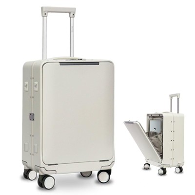 ZACHVO 20-Inch Aluminum Carry-On Luggage, 22×14×9 Airline-Approved Hardshell Suitcase with Front Compartment, Spinner Wheels, TSA Lock – Grey