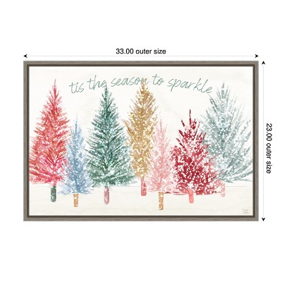 Holiday Sparkle Christmas Trees Canvas Wall Art in Grey Frame