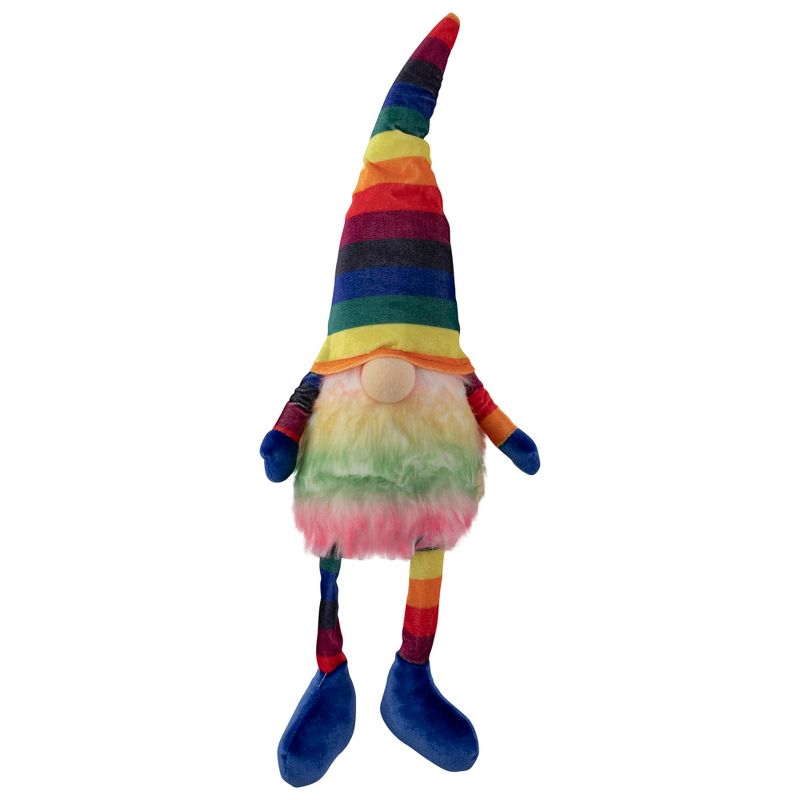Northlight 20" Bright Striped Rainbow Springtime Gnome with Dangling Legs, 1 of 5