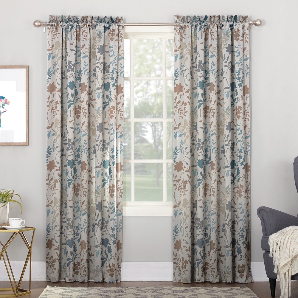 Photos - Curtains & Drapes 54"x63" Sun Zero Room Darkening Helen Floral Print Rod Pocket Curtain Pane