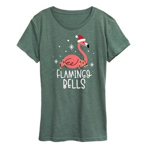 Women's - Instant Message - Flamingo Bells Christmas Short Sleeve Graphic T-Shirt - 1 of 4