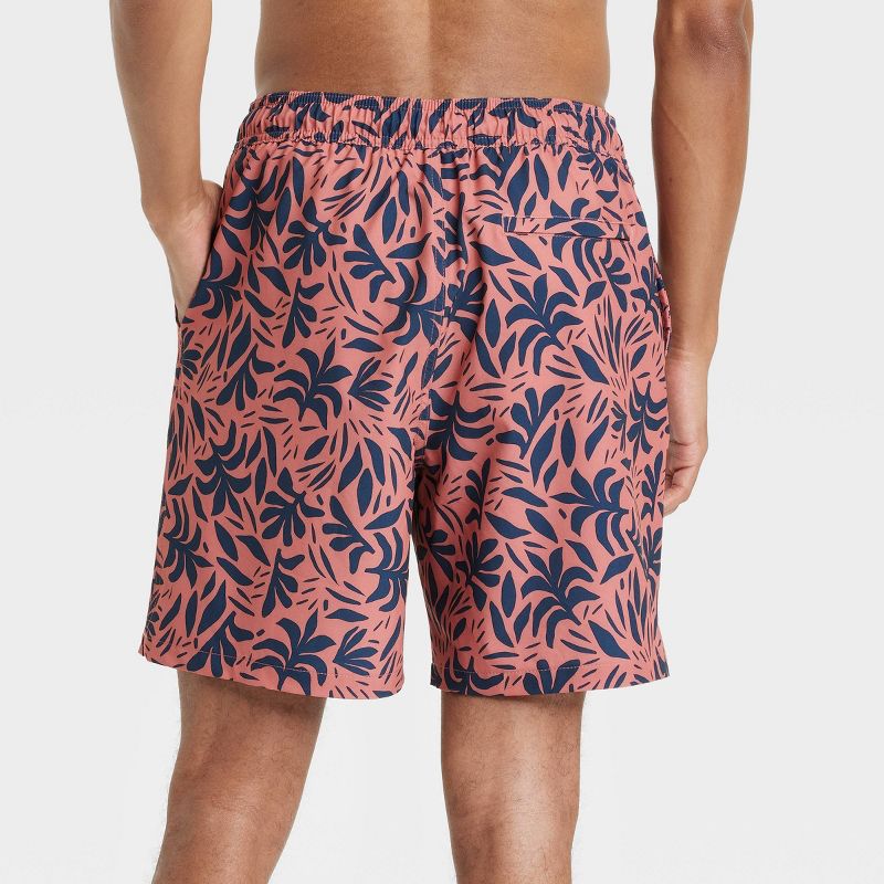 Men's 7" Leaf Print Swim Shorts with Boxer Brief Liner - Goodfellow & Co™ Navy Blue, 3 of 6