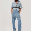Woman Relaxed Fit Reversible Denim Jumpsuit with Adjustable Straps – Medium Wash Cherie Code - 3 of 4