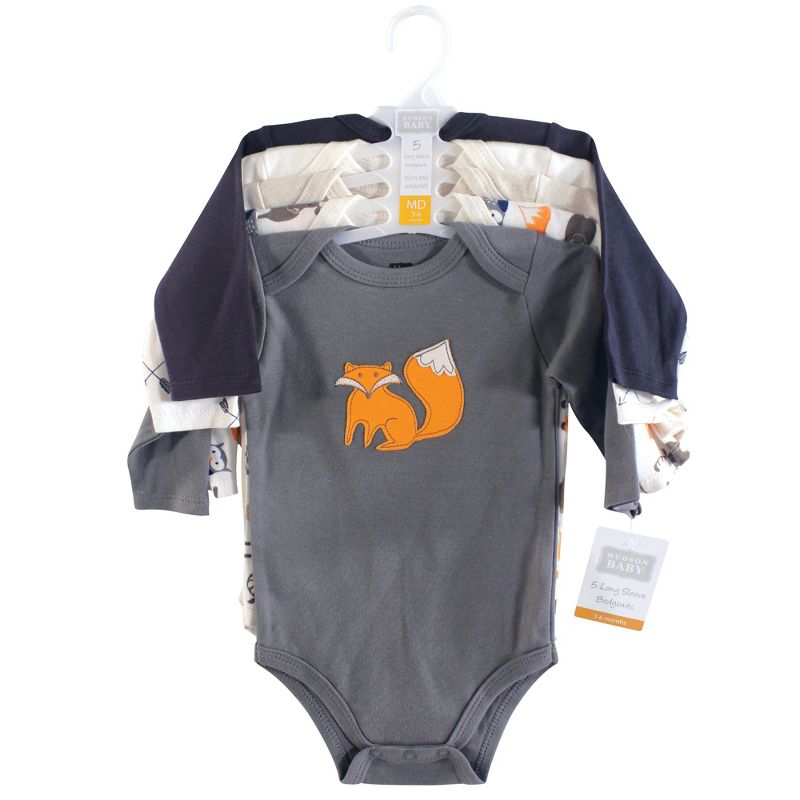 Hudson Baby Infant Boy Cotton Long-Sleeve Bodysuits 5pk, Forest, 3 of 4