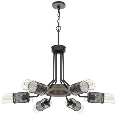 36" x 36" x 28" Savone Glass and Metal Chandelier with Shade Black - Cal Lighting