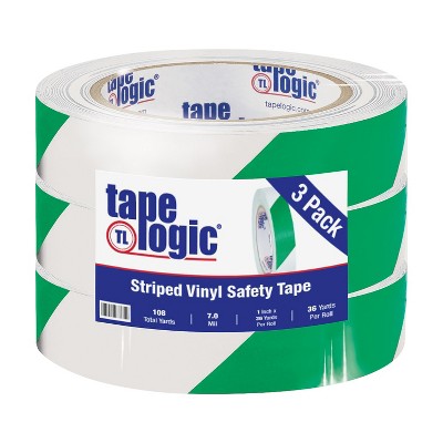 Tape Logic Striped Vinyl Tape 7.0 Mil 1" x 36 yds. Green/White 3/Case T91363PKGW