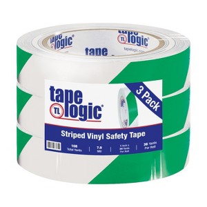 Tape Logic Striped Vinyl Tape 7.0 Mil 1" x 36 yds. Green/White 3/Case T91363PKGW - 1 of 2