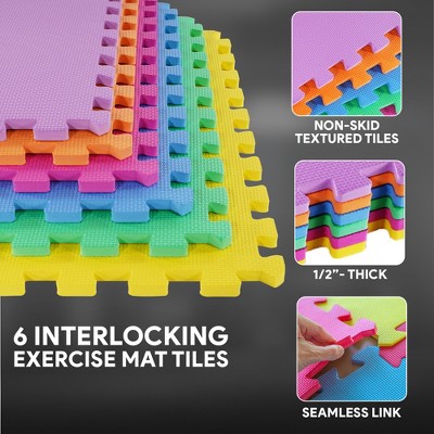 Multicolor EVA Foam Interlocking Exercise Mat Tiles, 24 Sq Ft