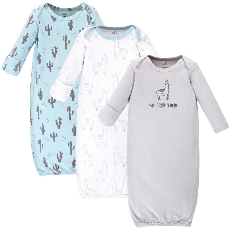 Touched by Nature Baby Boy Organic Cotton Long-Sleeve Gowns 3pk, Cactus Llama, 1 of 6