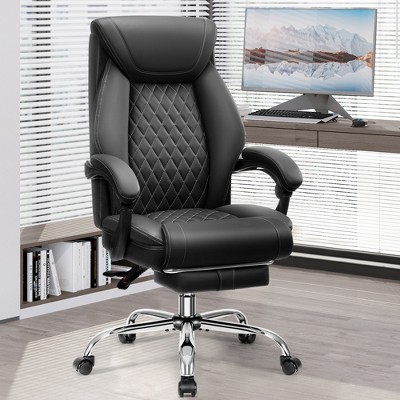 KERDOM Executive Leather Chair Adjustable High Back, Comfy Reclining Chair for Home Office, Black