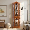 Wooakway 70"H Oak Display Cabinet with Lights Adjustable Shelves Mirrored Back - 2 of 4
