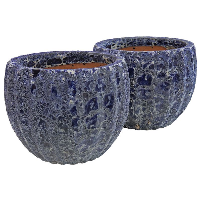 Sunnydaze Fluted Lava Finish Ceramic Planter - Dark Blue - 10" Round - Set of 2, 1 of 8