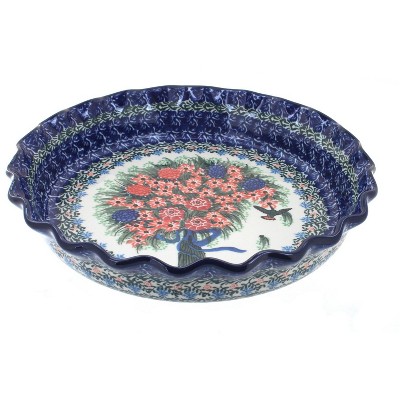 Blue Rose Polish Pottery Blush Bouquet Pie Plate