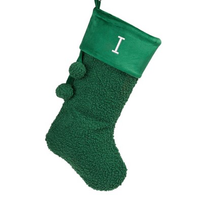 Personalization Mall Cozy Green Shearling Embroidered Initial Christmas Stocking