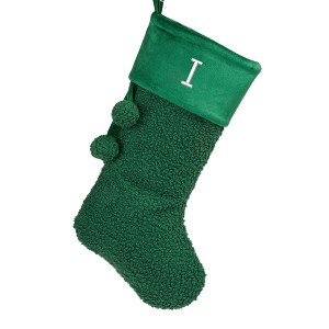 Personalization Mall Cozy Green Shearling Embroidered Initial Christmas Stocking - 1 of 3