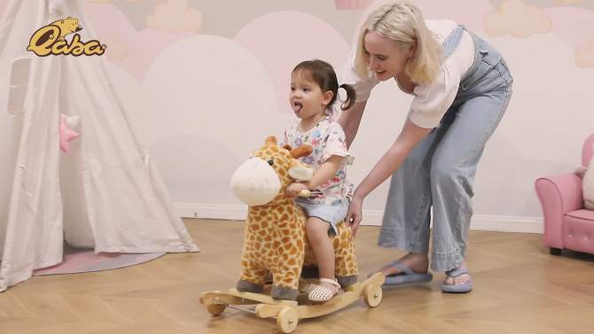 Qaba 2-in-1 Kids Plush Ride-On Rocking Horse Toy, Giraffe-shaped Plush Rocker with Realistic Sounds for Children 3 to 6 Years, Yellow, 2 of 10, play video