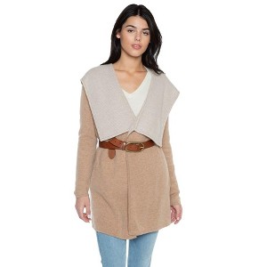 JENNIE LIU Women's 100% Pure Cashmere Long Sleeve 2-tone Double Face Cascade Open Cardigan Sweater - 1 of 4