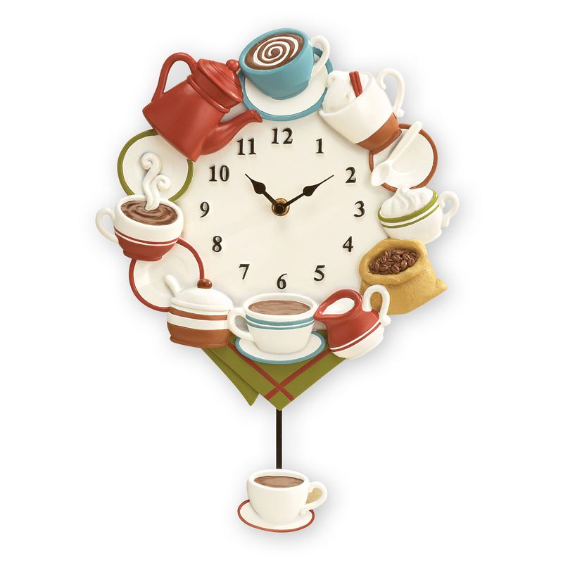 Collections Etc Coffee Cup Pendulum Wall Clock 11 X 11 X 15 White, 1 of 3