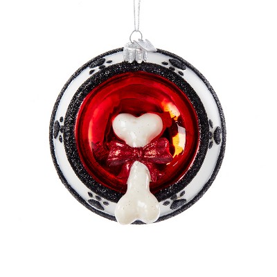 Kurt S. Adler 4.25" Noble Gems Dog Bone in Bowl Glass Christmas Ornament - Red