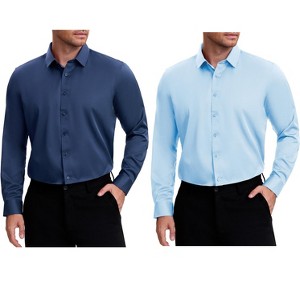 INSPIRE CHIC Men's Point Collar Long Sleeves Button Down Solid Formal Dress Shirts 2 Packs - 1 of 4