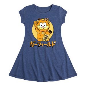 Girls' - Garfield - Lucky Cat Fit & Flair Cap Sleeve Dress - 1 of 3