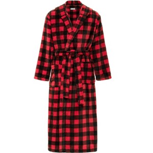 ADR Men's Robe, Plush Fleece Hooded Bathrobe Man, Long Warm Cozy Bath Robe Man - 1 of 4
